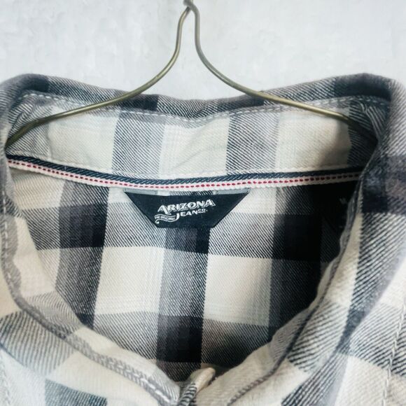 Arizona Jeans Black & White Plaid Denim Shirt Black Snaps Mens Sz M Westerncore - Picture 4 of 13